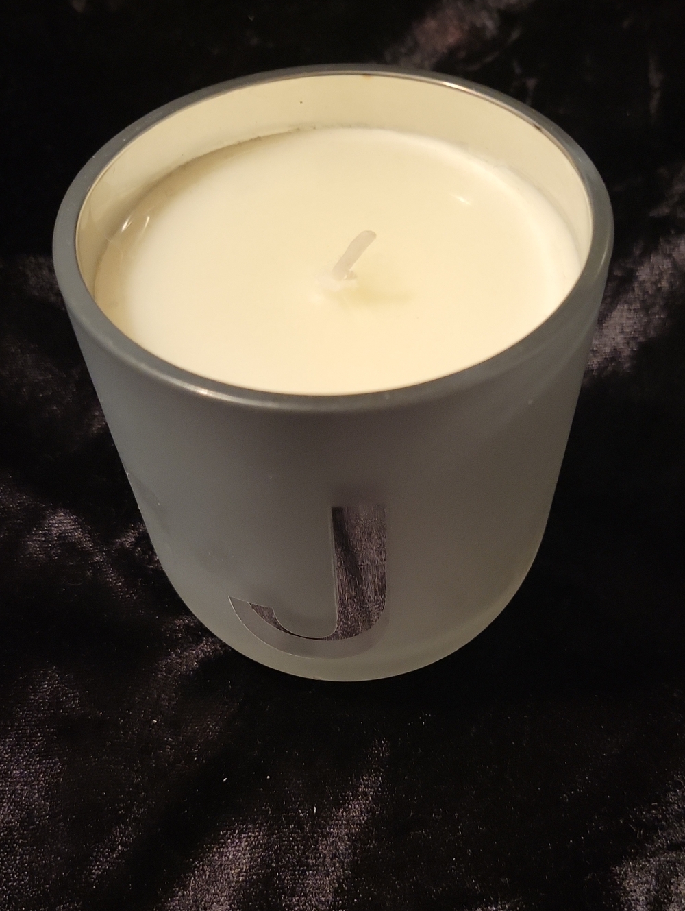 Mirror Monogram 'J' Frosted Silver Glass Candle Holder - Floral Scented